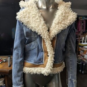 Stylish Denim and Cream Shearling Women's Jacket
